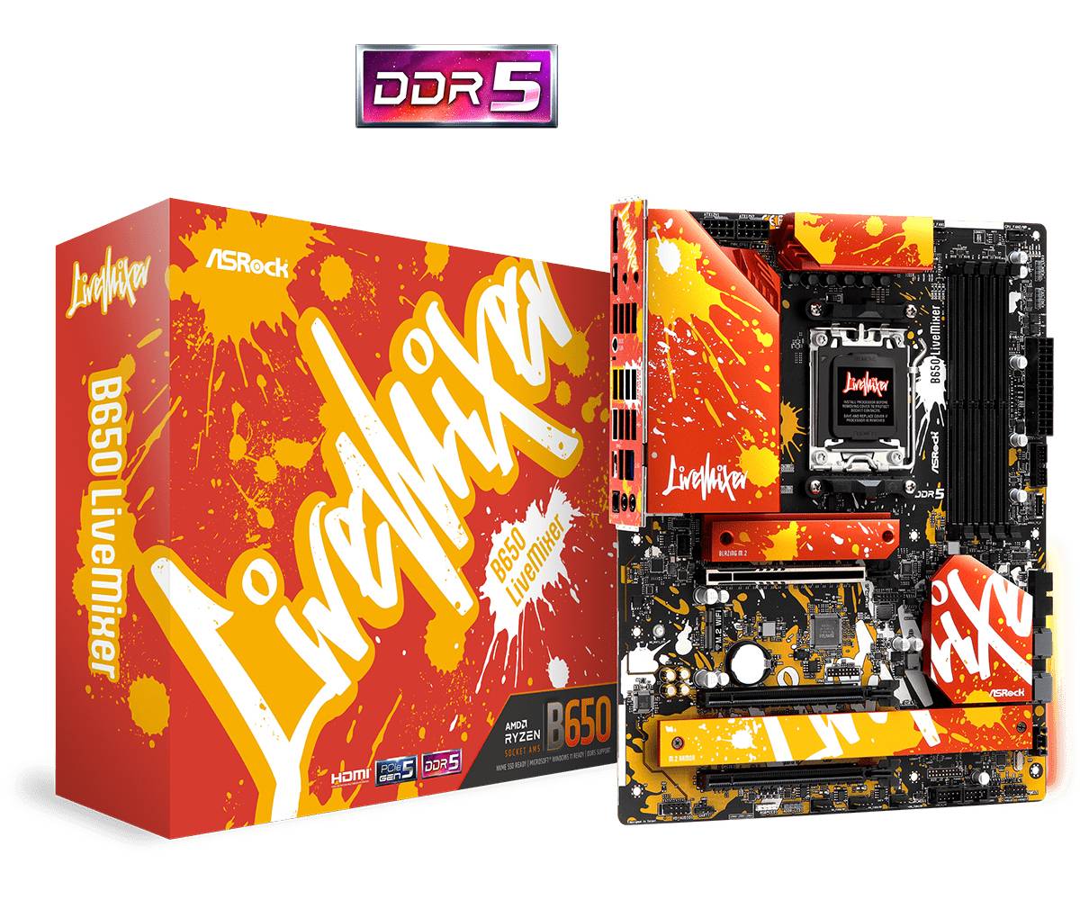 ASRock B650 LiveMixer - AMD - Sockel AM5 - AMD Ryzen 7000 Series - DDR5-SDRAM - 128 GB - DIMM