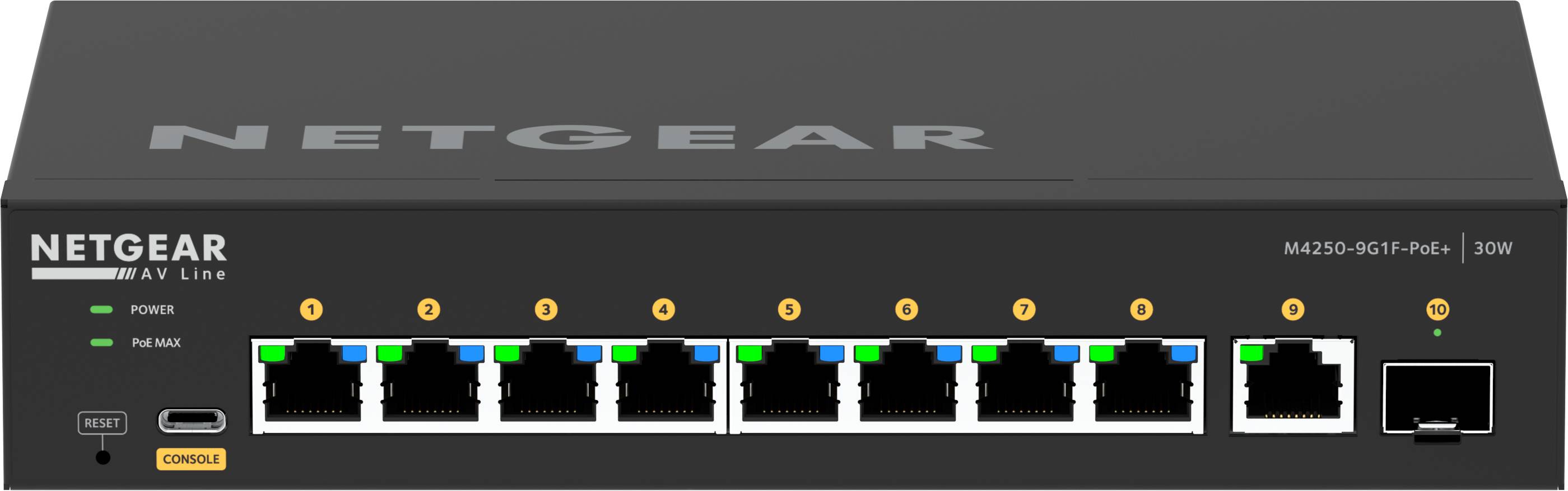 Netgear AV Line M4250-9G1F-PoE+ - Switch - L3 - managed - 8 x 10/100/1000 (8 PoE+)-1