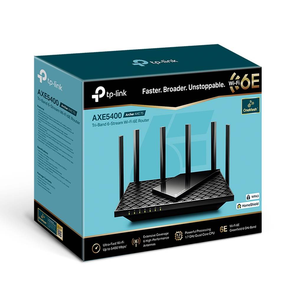 TP-LINK Archer AXE75 V1 - Wireless Router - 4-Port-Switch - 1GbE - Wi-Fi 6E - Wi-3