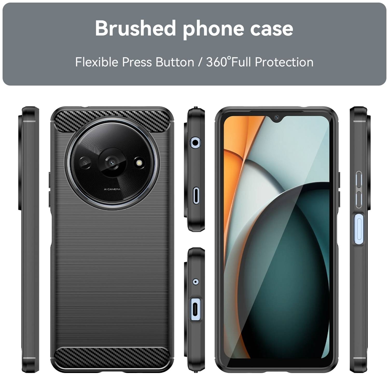 Für Xiaomi Redmi A3 Schockfeste Carbon Textur TPU Handy Tasche Case Schwarz-1