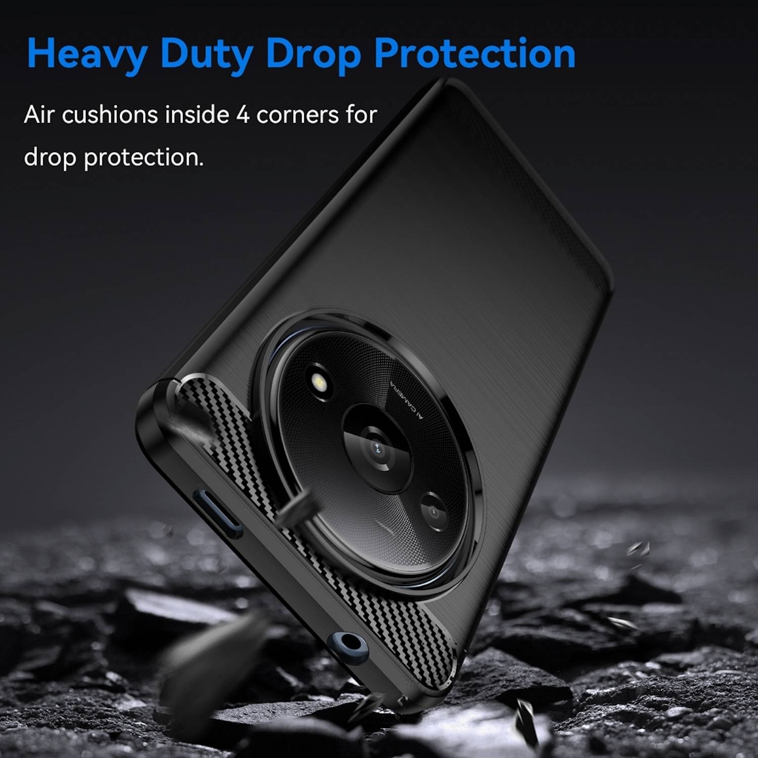 Für Xiaomi Redmi A3 Schockfeste Carbon Textur TPU Handy Tasche Case Schwarz-2