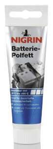 Batterie-Polfett von Nigrin in Tube. Schützt und pflegt Batteriepole, verhindert Korrosion, für Temperaturen von minus 30°C bis plus 60°C geeignet.