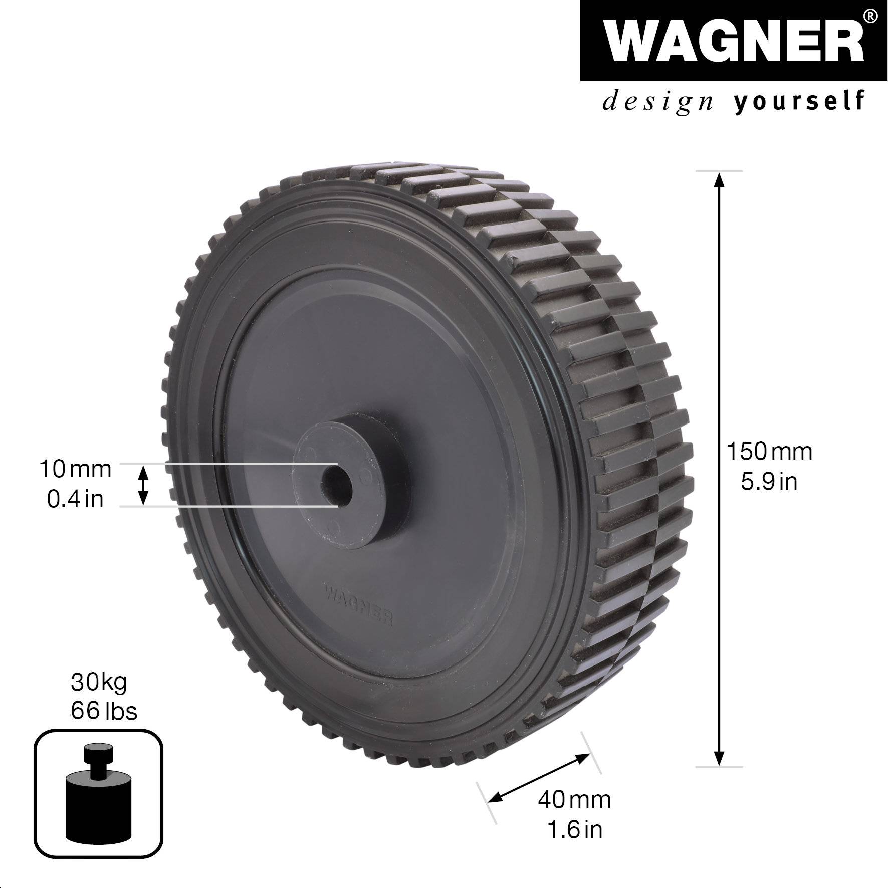 WAGNER Vollscheibenrad - Durchmesser Ø 150 x 40 mm, Achsloch Ø 10 mm, Kunststoff, schwarz, Tragkraft 30 kg - 03815001-1