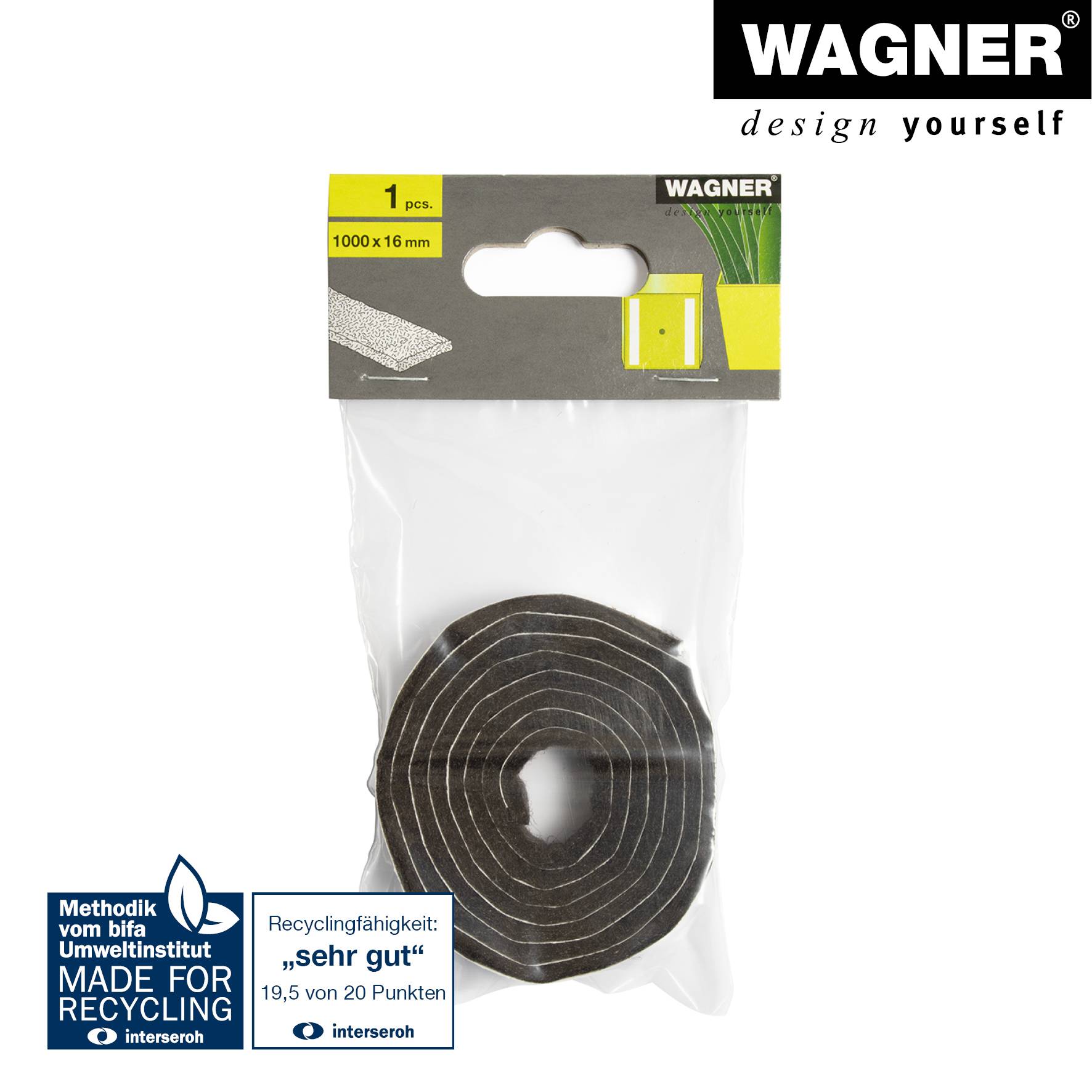 WAGNER Filzrolle 100 x 1,6 x 0,3 cm, selbstklebend , für Selbstzuschnitt, mit Gleitfunktion und Kratzschutz - 20079699-4