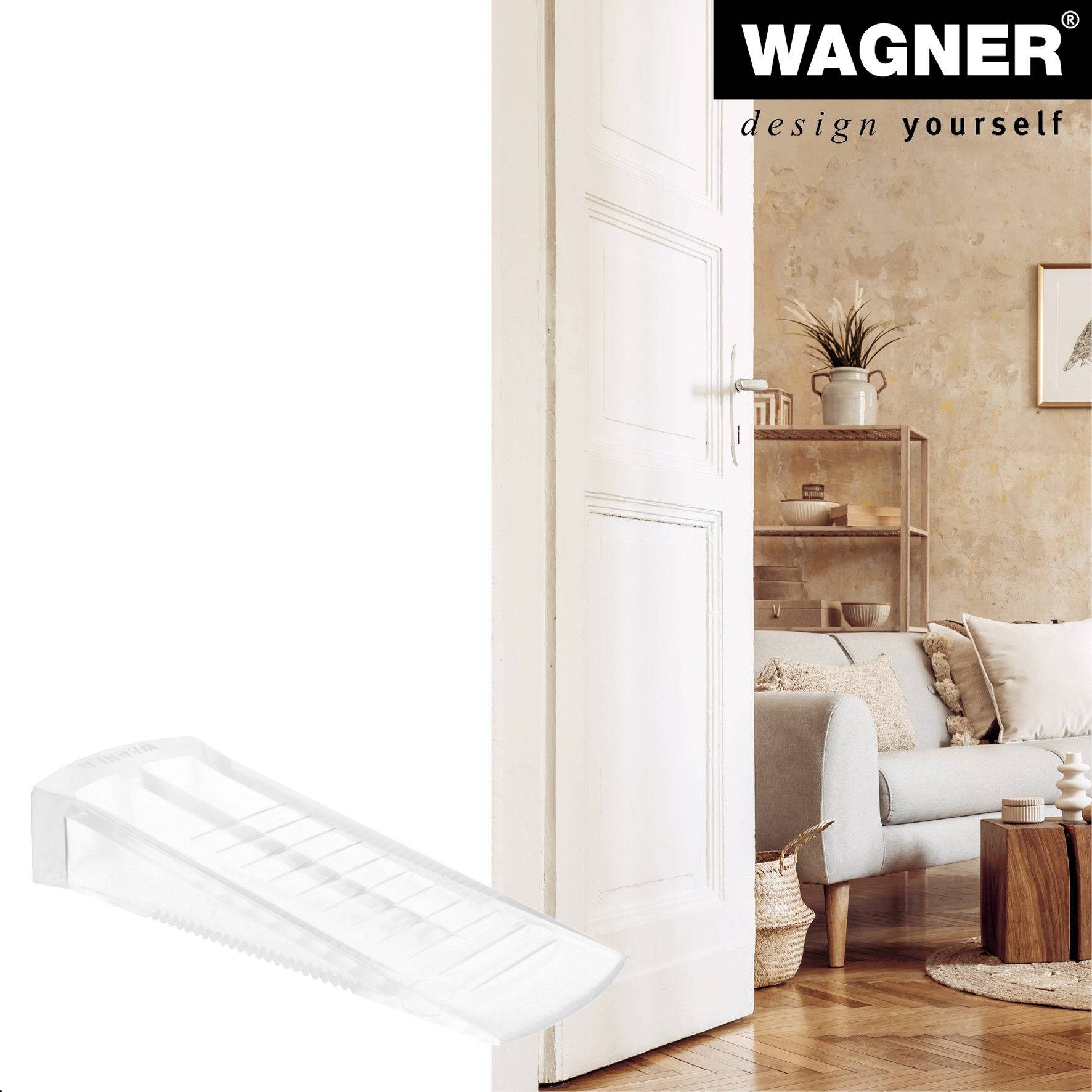 WAGNER Türkeil STANDARD CLEAR - 80 x 30 x 15 mm, Kunststoff transparent, zum Unterschieben, schützt Tür&Wand - 15690601-2