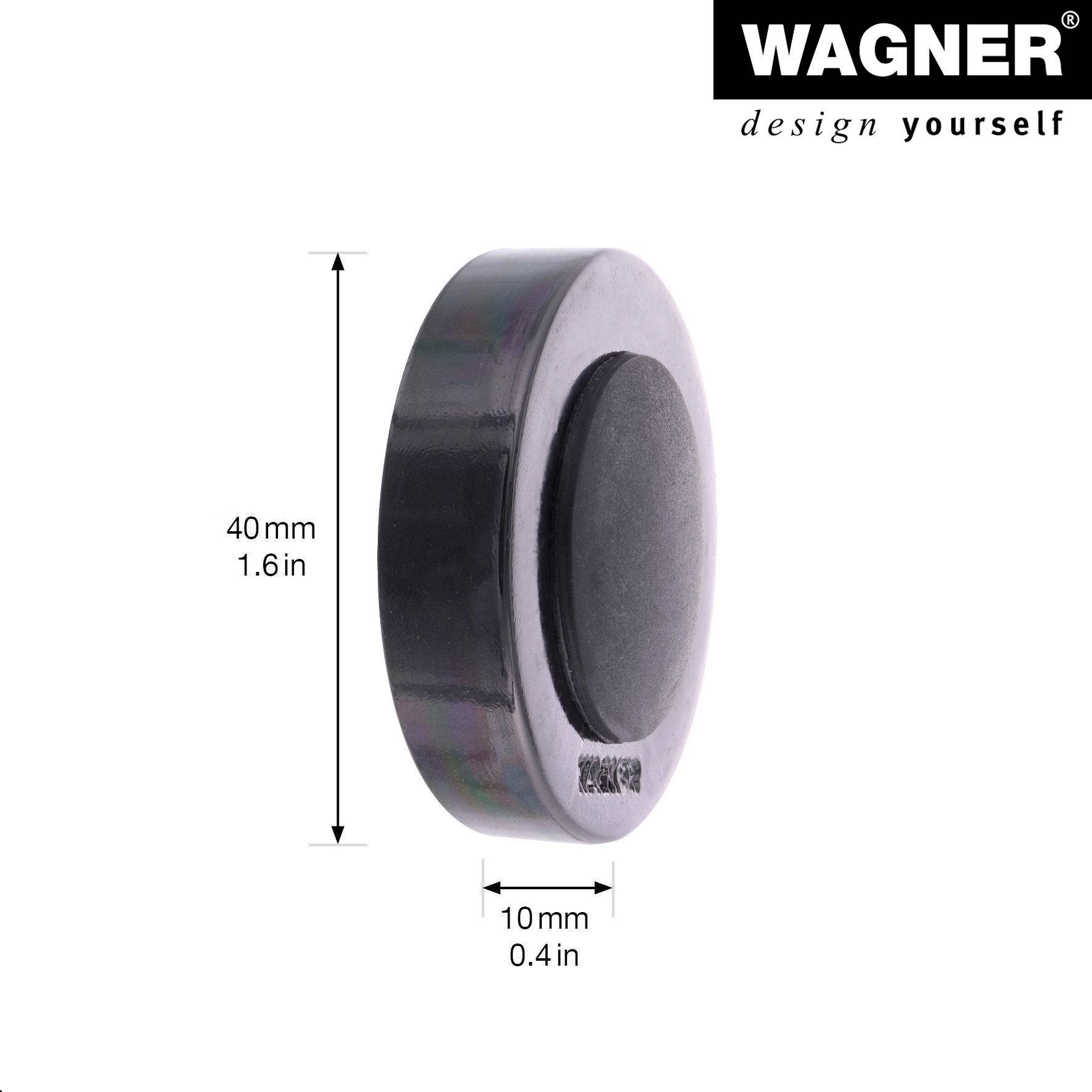 WAGNER Türstopper SCREW OR GLUE/Schrauben o. Kleben - Ø 40 x 10 mm, Metall schwarz Glanz, Kautschuk schwarz - 15517211-1