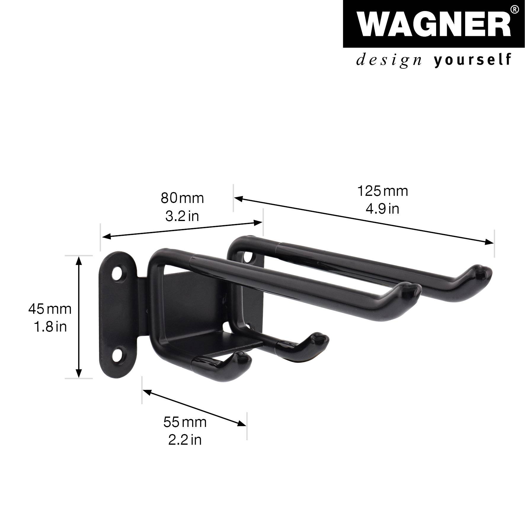 WAGNER hooks4tools Wandhaken DOUBLE BIG - 125 x 80 x 45 mm, Stahl beschichtet schwarz - 15209301-1