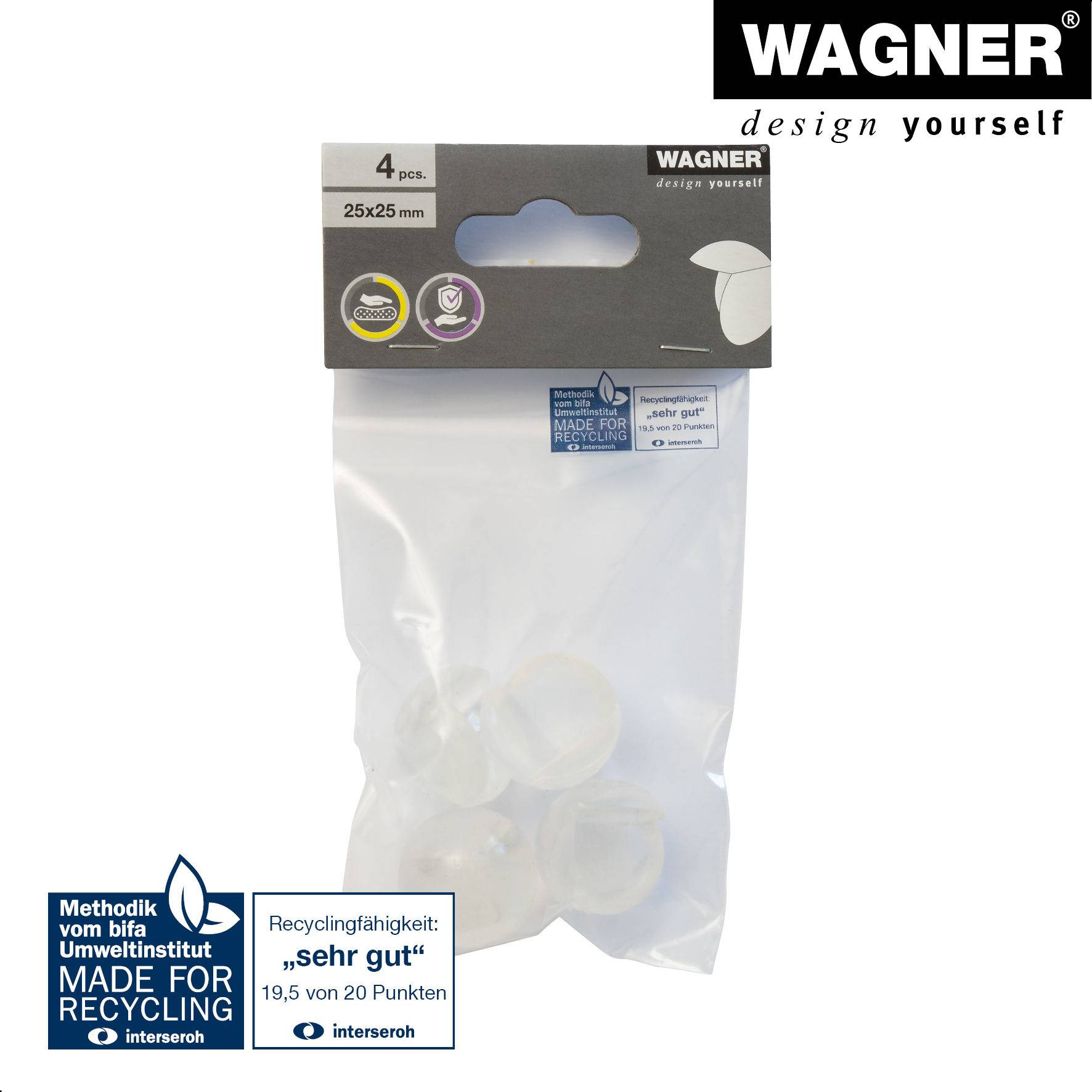 WAGNER Eckkantenschutz SAFE CORNER MEDIUM 4tlg. Set - Ø 25 mm, Kantenschutz zum Aufkleben, transparent - 15222599-3
