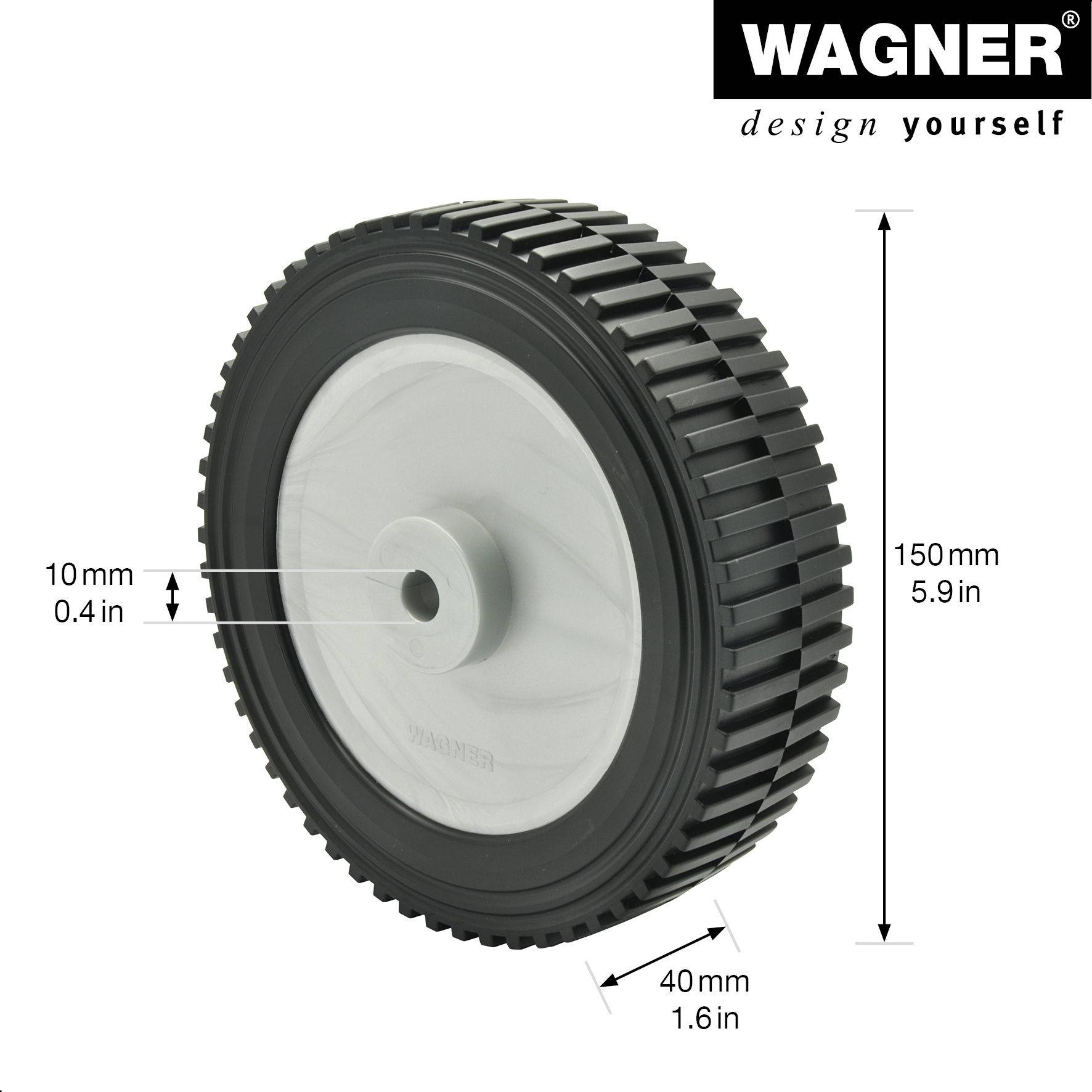 WAGNER Vollscheibenrad - Ø 150 x 40 mm, Achsloch Ø 10 mm, Kunststoff schwarz/grau, Tragkraft 30 kg - 03815101-1