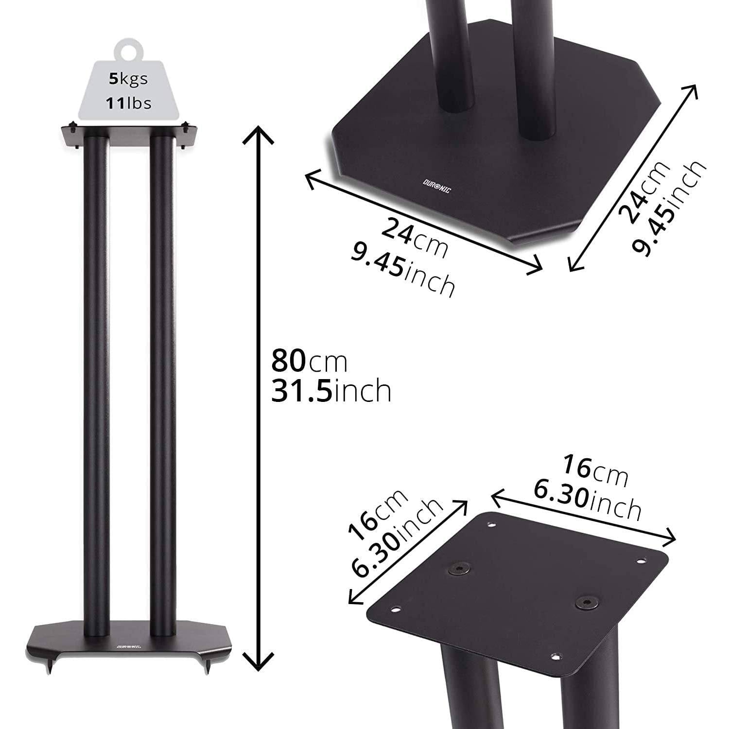 Duronic SPS1022 80 Lautsprecherständer | 80 cm hoher Ständer für Lautsprecher und Boxen bis 5 kg | 2er-Set Universal-1