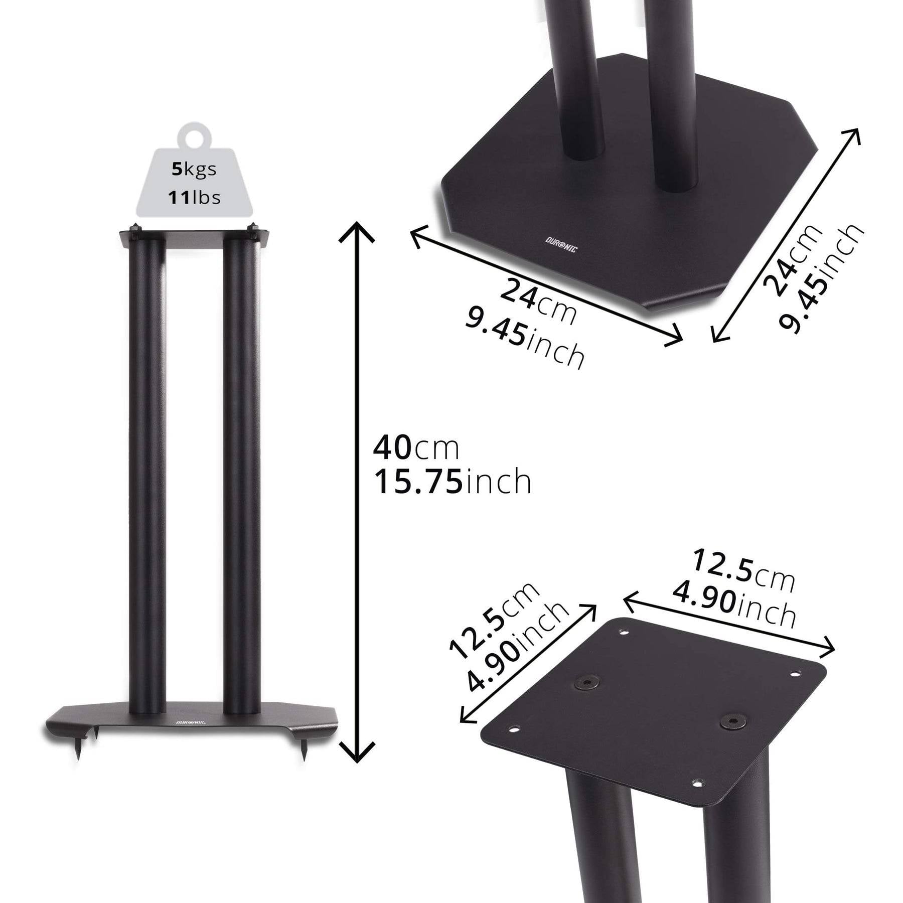 Duronic SPS1022 40 Lautsprecherständer | 40 cm hoher Ständer für Lautsprecher und Boxen bis 5 kg | 2er-Set Universal-1