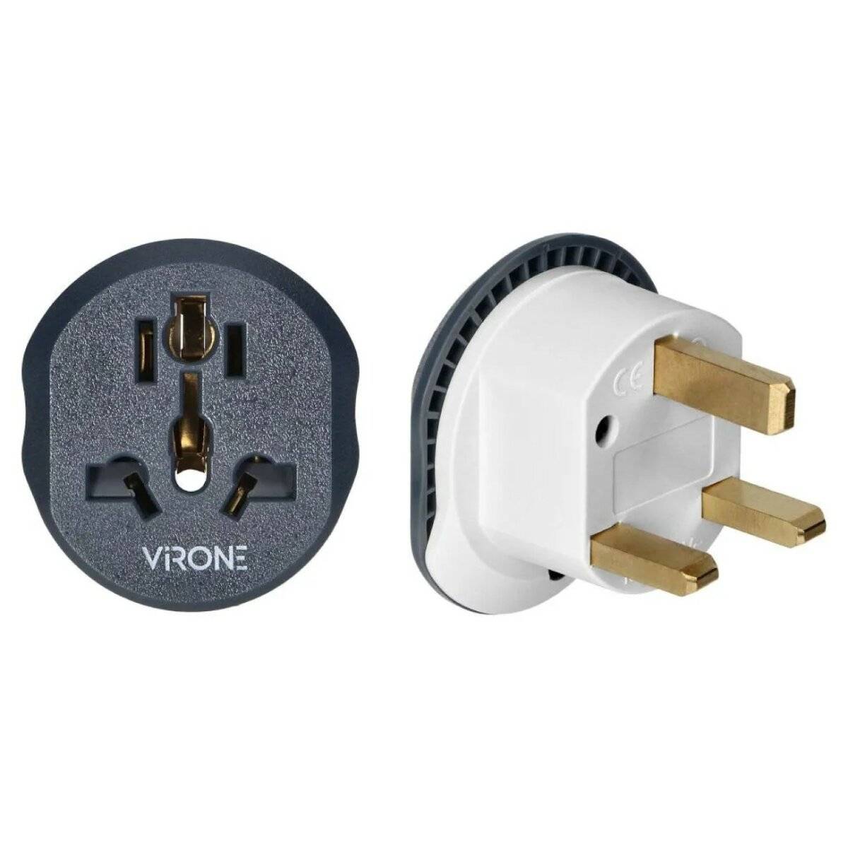 Virone Universalsteckdose Reiseadapter -UK-Stecker , 250V, 13A, weiß - graphit (TA-7)-1