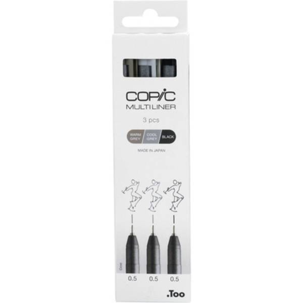Copic Multiliner Set, 3 x 0.5 mm, 3 St., Schwarz, Kühles Grau, Warmes Grau, Multi, Rund, Tinte auf