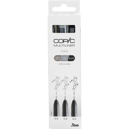 Copic Multiliner Set, 3 x 0.5 mm, 3 St., Schwarz, Kühles Grau, Warmes Grau, Multi, Rund, Tinte auf-0