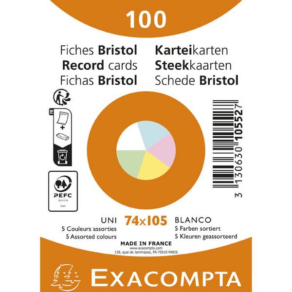 EXACOMPTA Karteikarten, DIN A7, blanko, farbig sortiert (8703198)