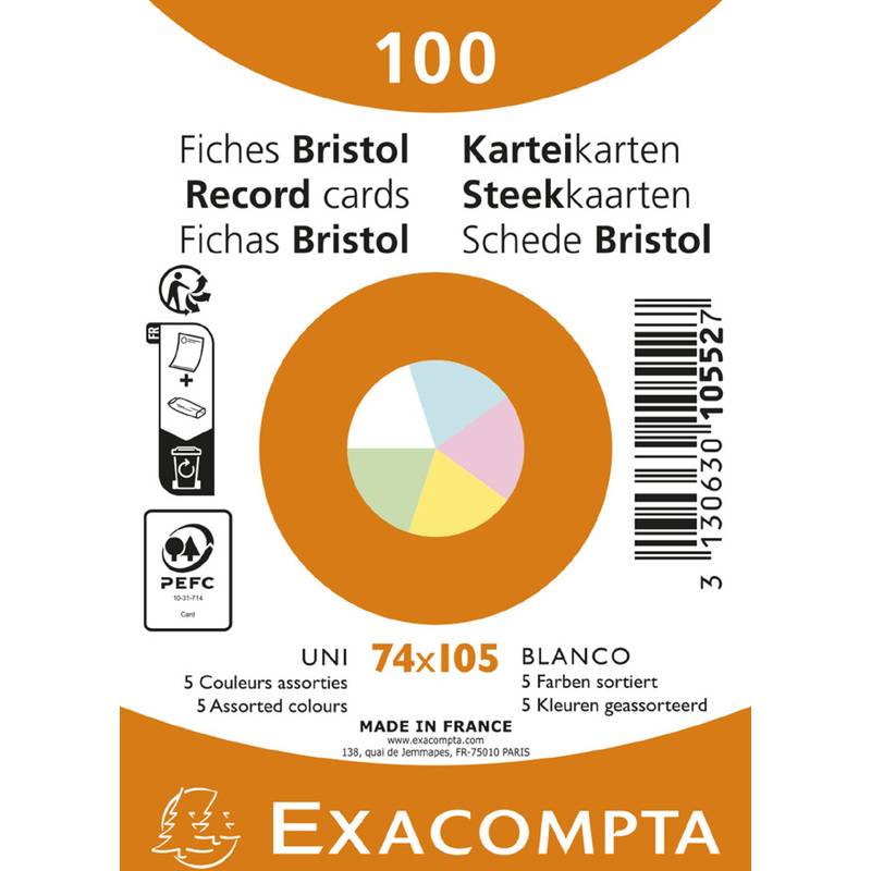 EXACOMPTA Karteikarten, DIN A7, blanko, farbig sortiert (8703198)-0