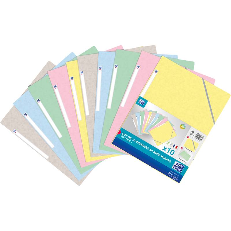 Oxford Eckspannermappe Top File+, Pastell, 10er Pack Pastell, DIN A4, aus Karton 390 g/qm, 3 Einschlagklappen,-0