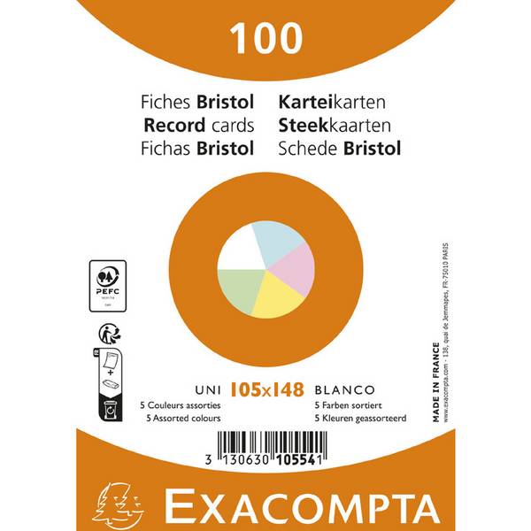 EXACOMPTA Karteikarten, DIN A6, blanko, farbig sortiert (8703201)
