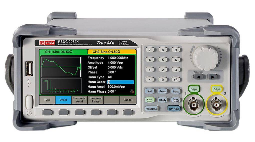 RS PRO Arbiträr-Funktionsgenerator mit LCD 80 MHz 2, 1 Hz / 20 V Pk-Pk, USB-Host, LAN, USB-0
