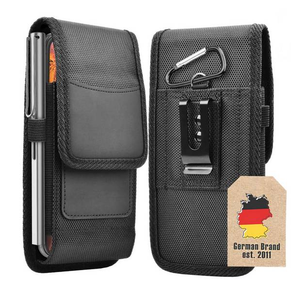 Cadorabo Handytasche mit Gürtelclip kompatibel mit Nokia 3 2017 Hülle in Schwarz - Schutzhülle mit Karabinerhaken Case
