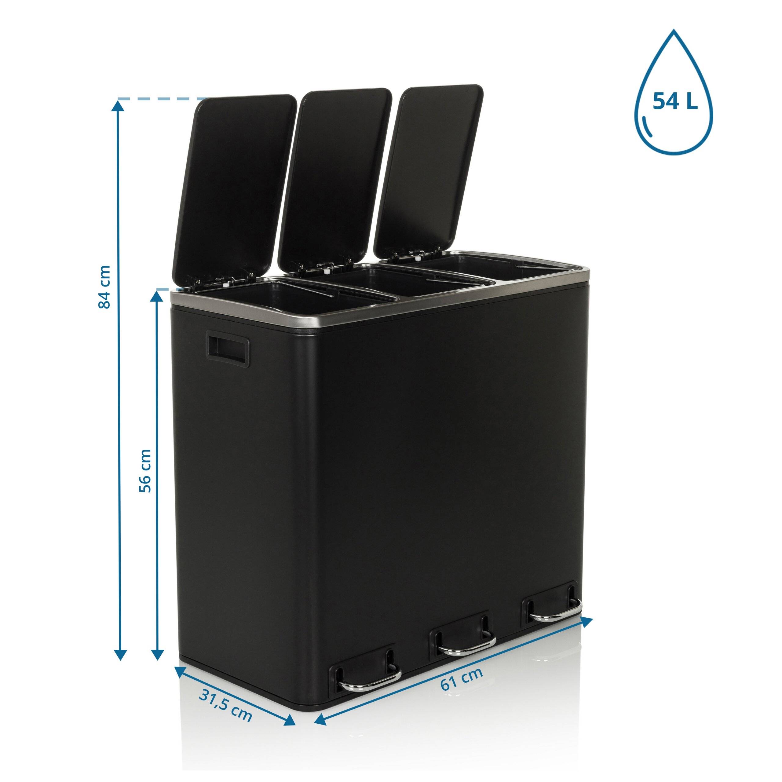 Abfallsammler Mülltrennsystem Clean 9 - 54L (3x18L) Stahl schwarz hjh OFFICE-1