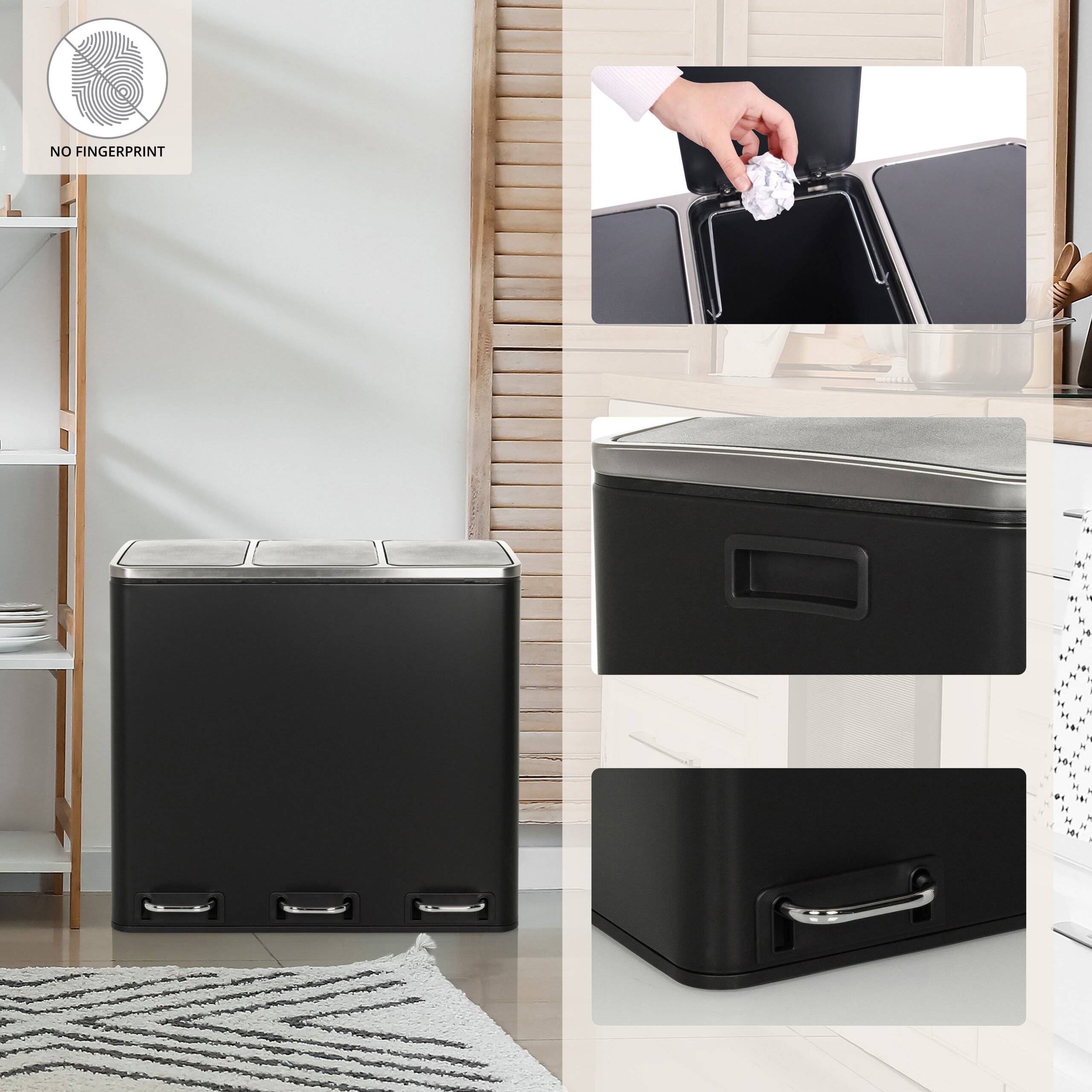 Abfallsammler Mülltrennsystem Clean 9 - 54L (3x18L) Stahl schwarz hjh OFFICE-2