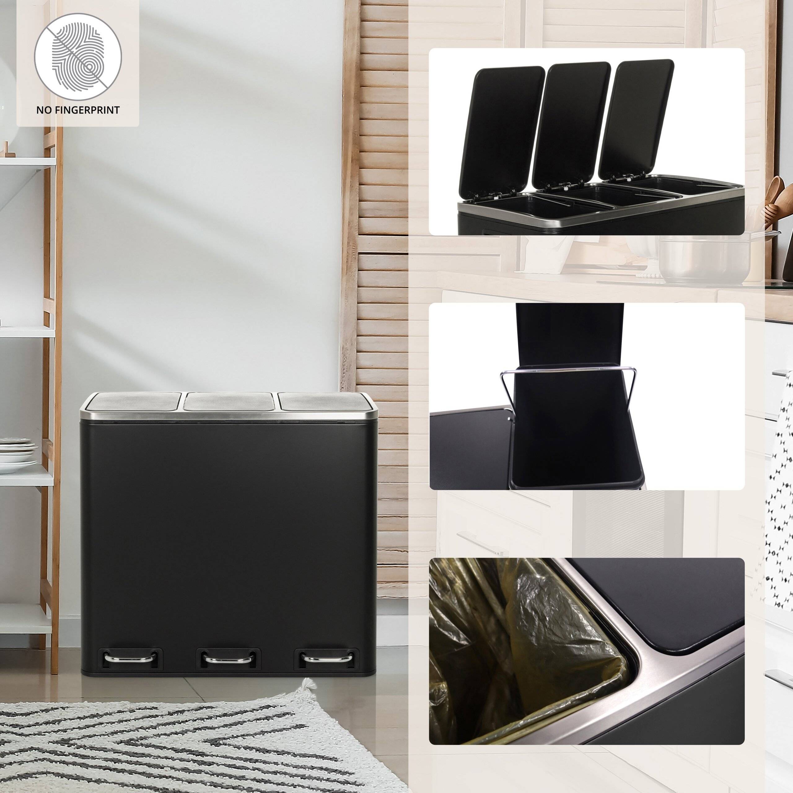 Abfallsammler Mülltrennsystem Clean 9 - 54L (3x18L) Stahl schwarz hjh OFFICE-3