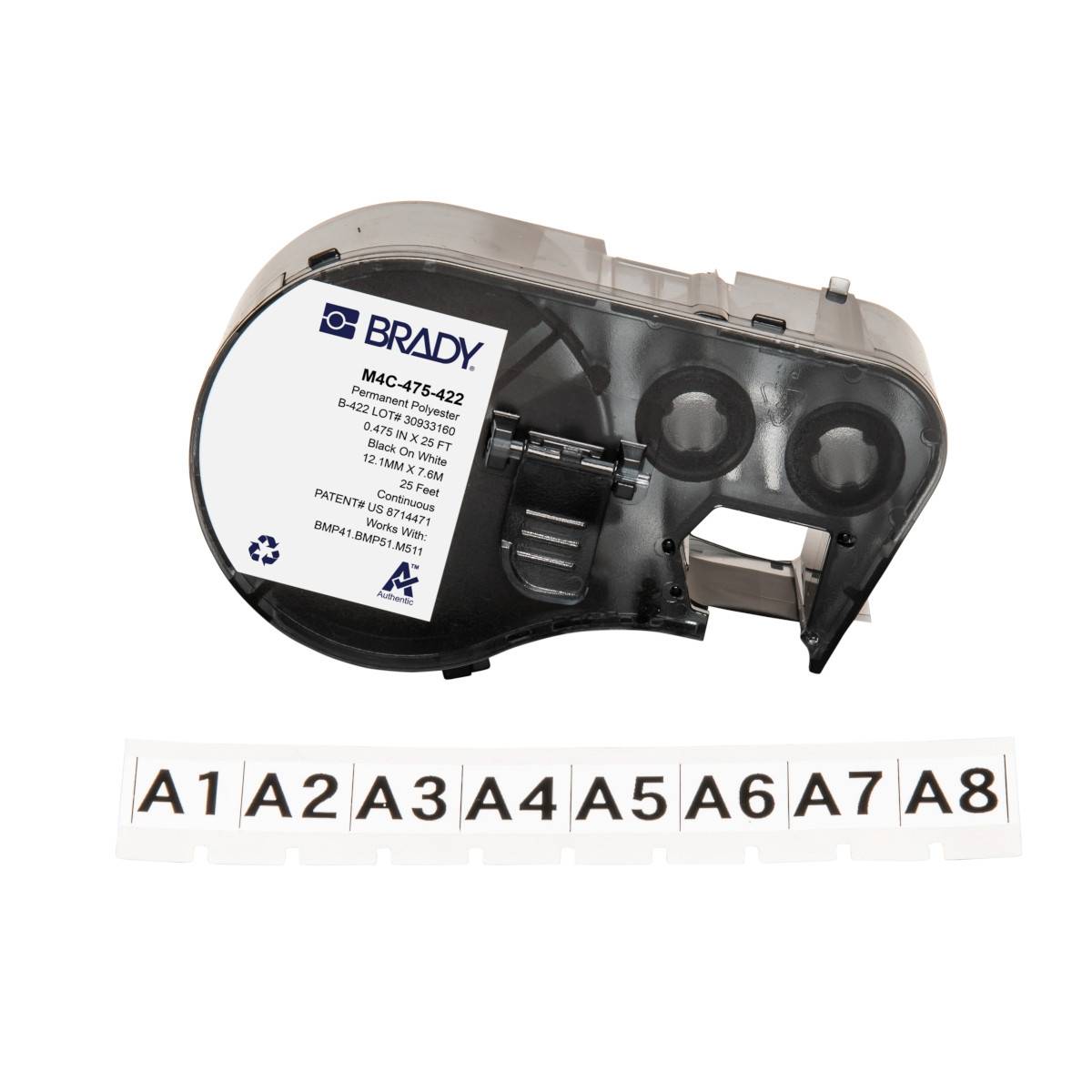 Endlos-Etikett aus Polyester, 12,07 mm x 7,62 m, weiß, Brady M4C-475-422-0