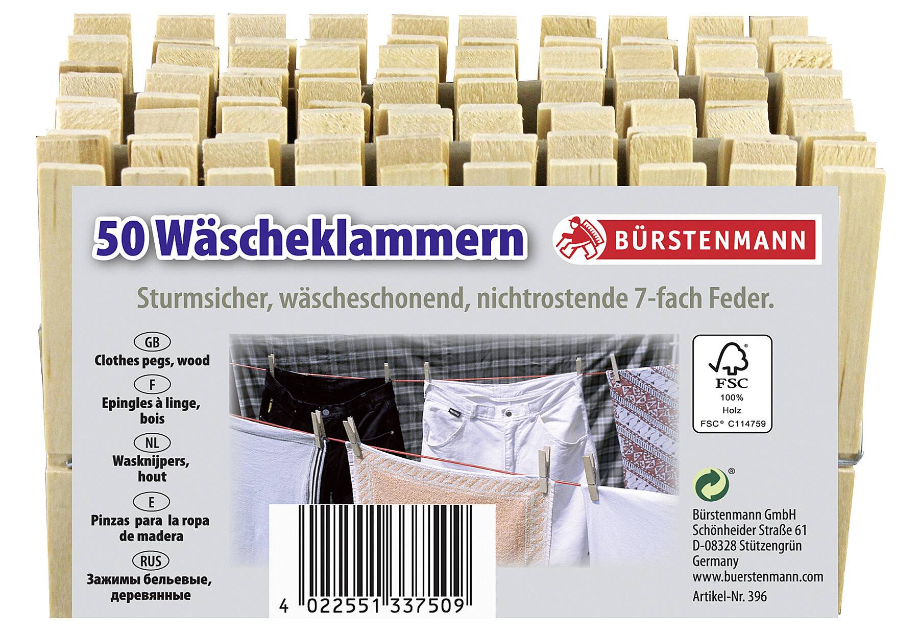 Bürstenmann Wäscheklammern 50 St. Holz-1