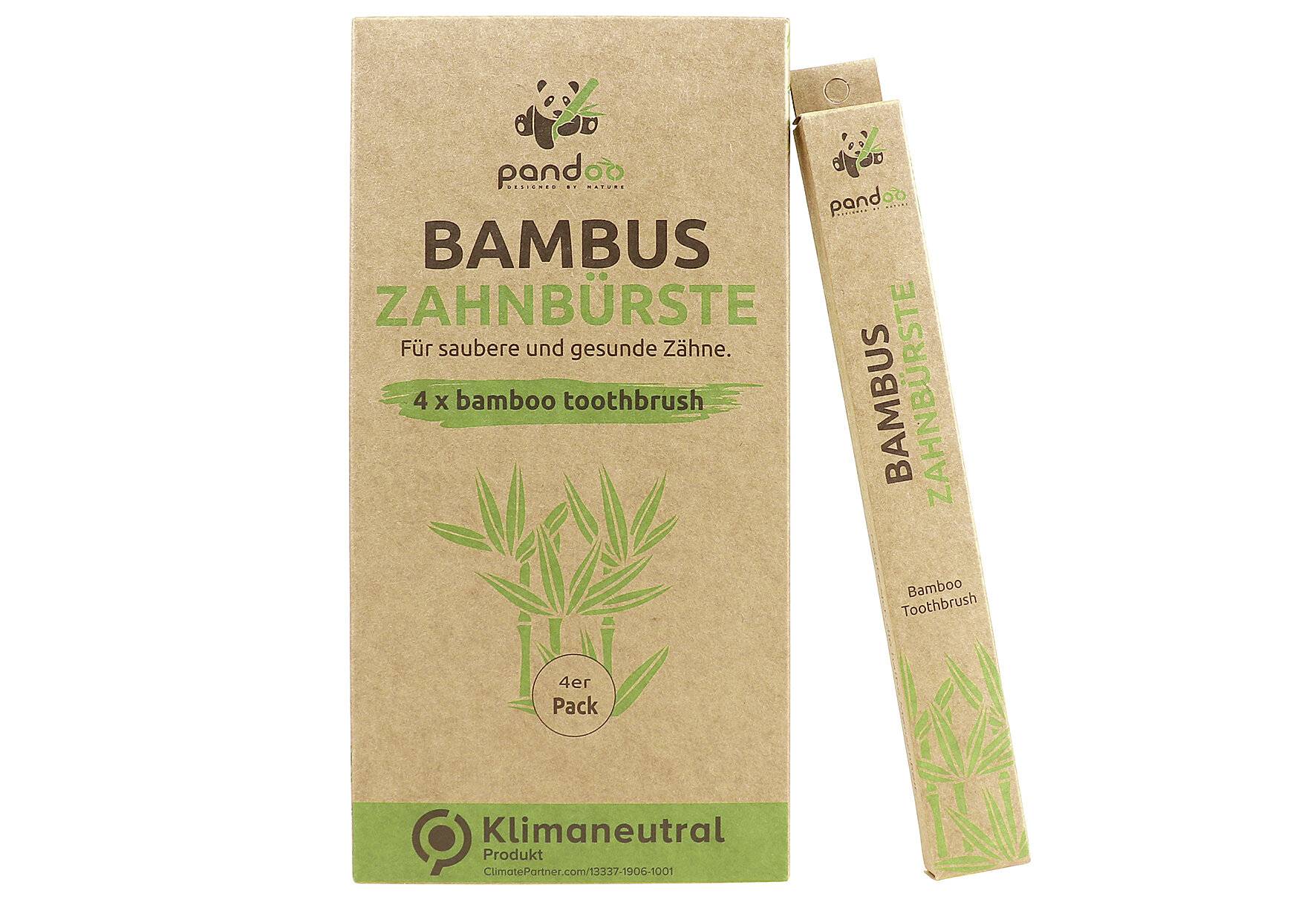 pandoo 4er-Sparset umweltfreundliche Hand-Zahnbürste | Für Erwachsene und Kinder (Mittel bis-0