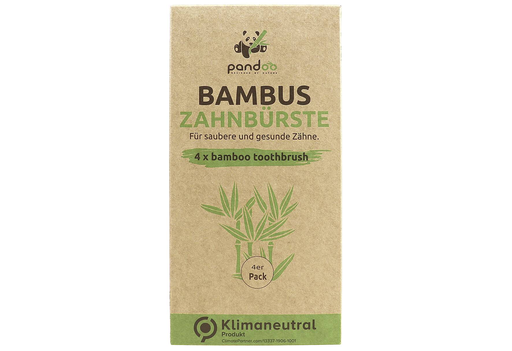 pandoo 4er-Sparset umweltfreundliche Hand-Zahnbürste | Für Erwachsene und Kinder (Mittel bis-2