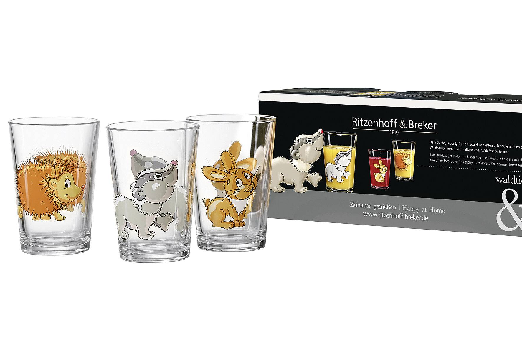 Ritzenhoff & Breker Kindergläser Waldtiere, 3er Set, 205 ml, Bedruckte Kinderbecher mit-1