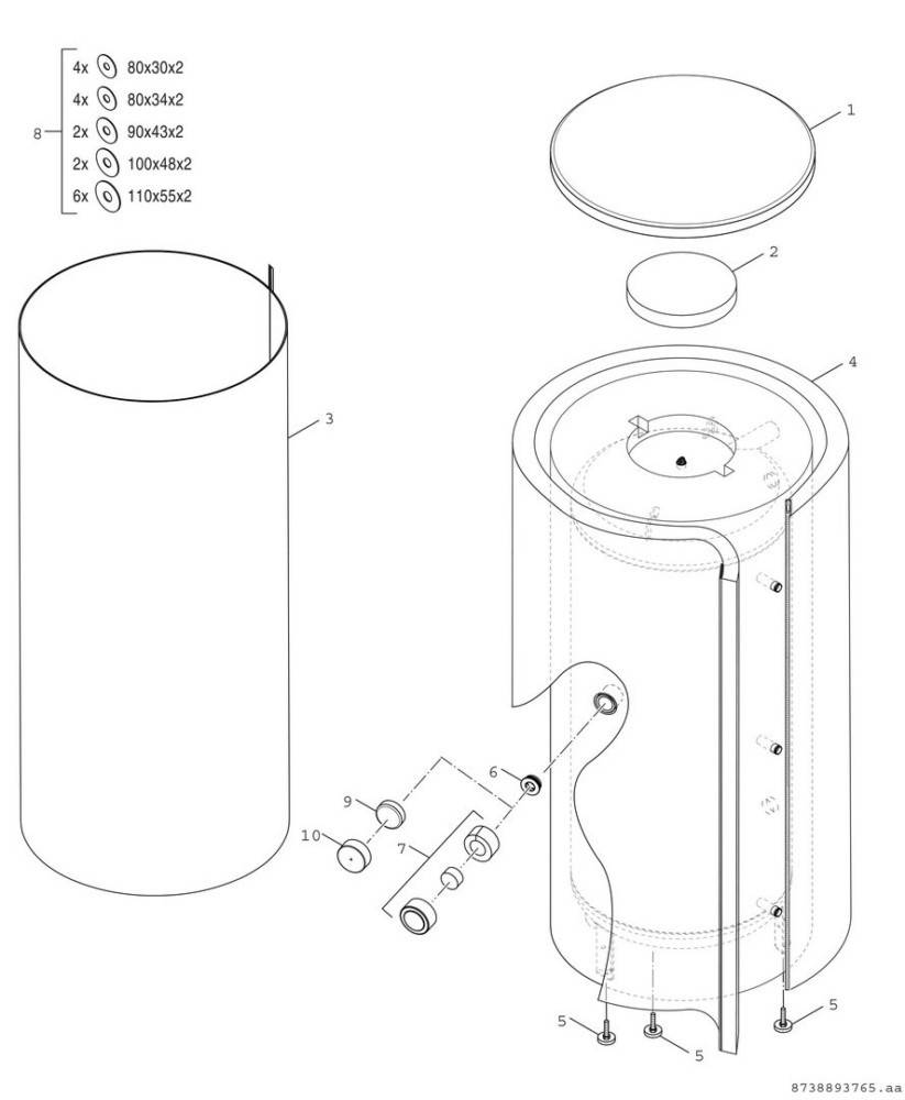 Bosch Pufferspeicher Stora BH 500-6 ERZ 1B, 500L, für Wärmepumpen, 1845x850mm, Silber-4