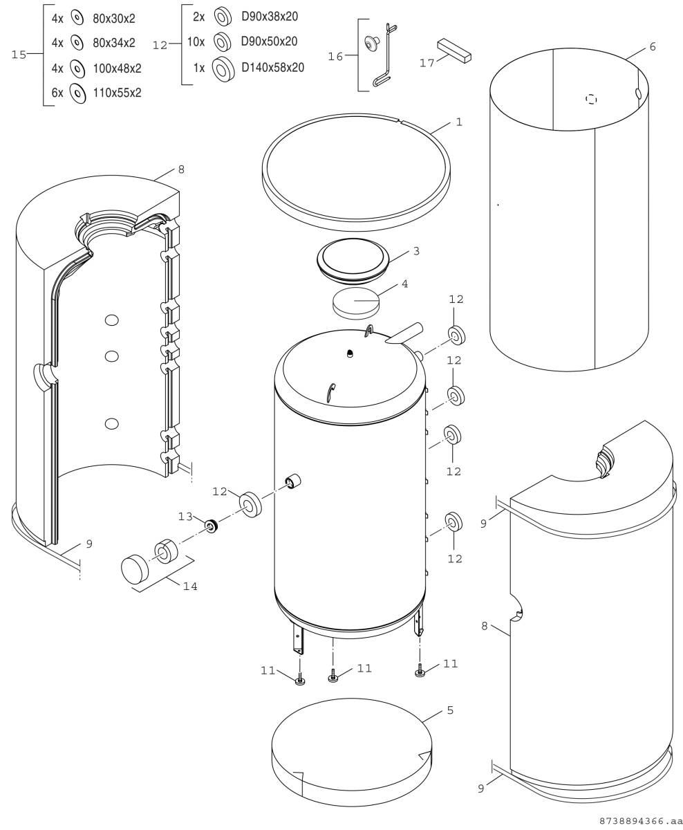 Bosch Pufferspeicher Stora BSH 1000-6 ERZ 1B für Wärmepumpen, 965 Liter, 2295x1030mm, Silber-2