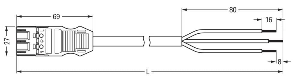 WAGO WINSTA MIDI Steckverbinder-System 3-5x4 mm² Anschlussleitung, Stecker - offenes Leitungsende, 3 polig, schwarz-1