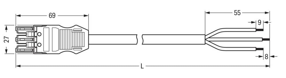 WAGO WINSTA MIDI Steckverbinder-System 3-5x4 mm² Anschlussleitung, Buchse - offenes Leitungsende, 3 polig, schwarz-1