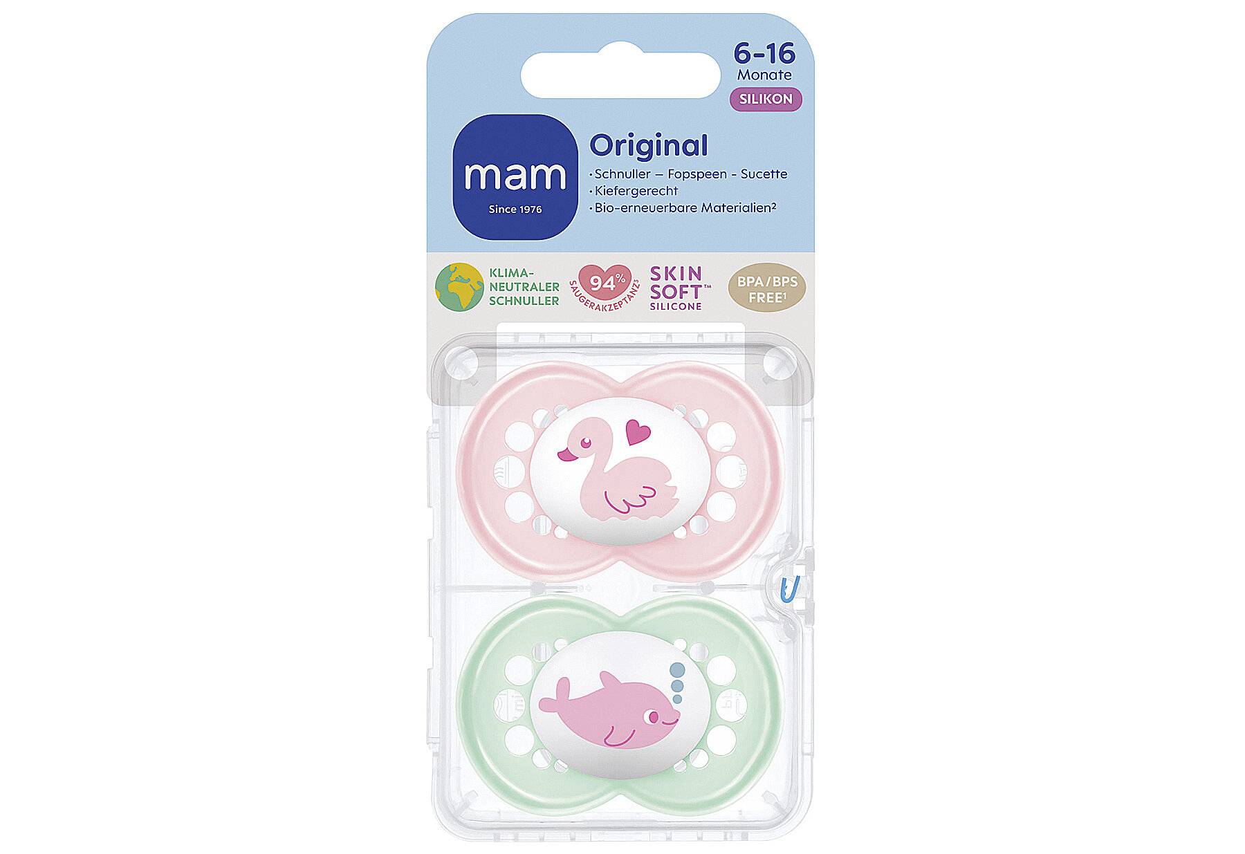 MAM Original Schnuller im 2er-Set, zahnfreundlicher Baby Schnuller aus nachhaltigen &-1