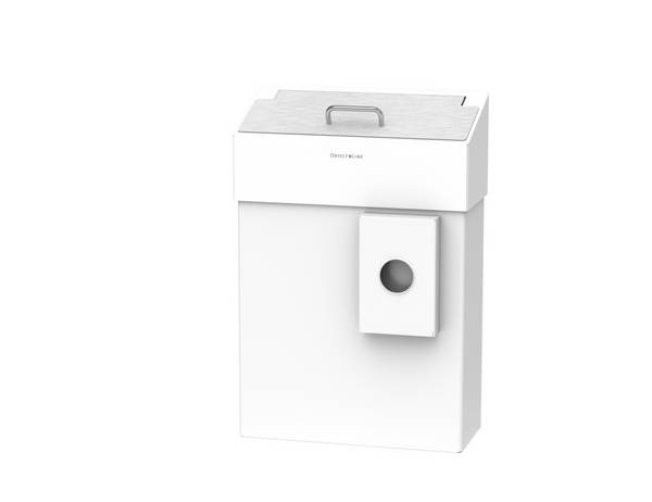 Hygiene-Abfallbehälter,10l,HxBxT 422x287x150mm,Haltering,m. Beutelspender,Korpus Edelstahl RAL9003,Deckel Edelstahl
