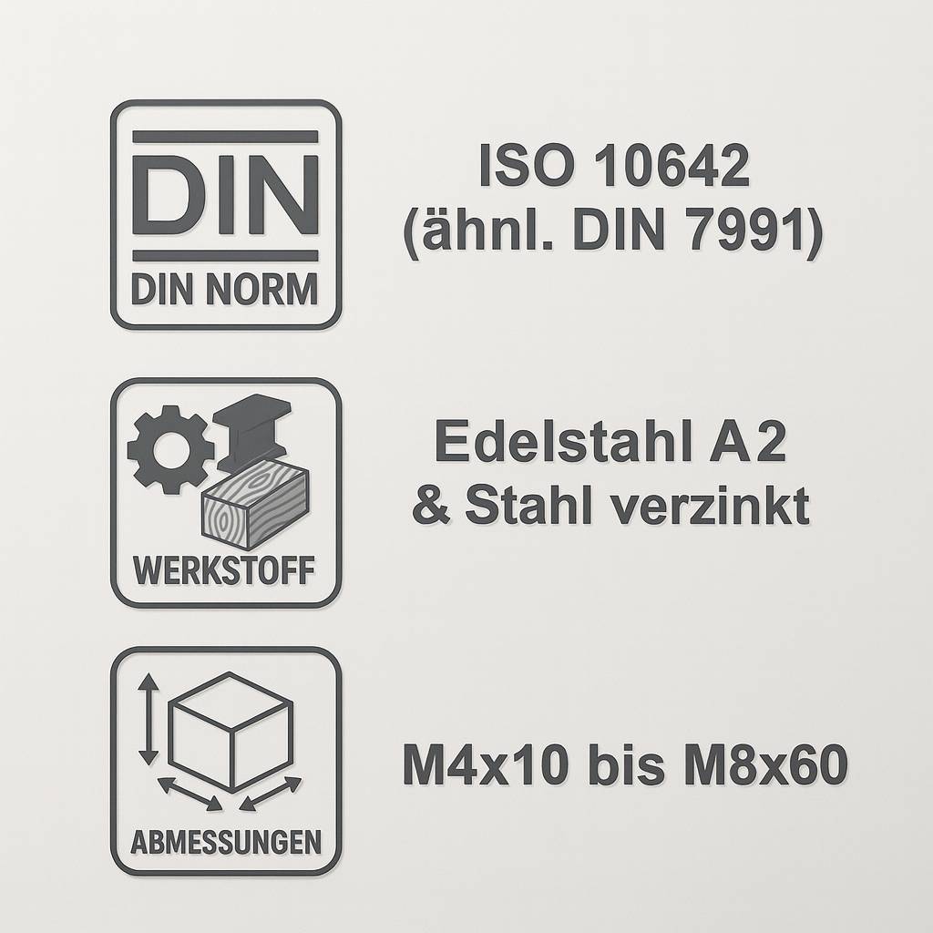 Frantos 10 St. ISO 10642 Senkkopfschraube mit Innensechskant (ähnl. DIN 7991) Edelstahl A2 M 4x16-2