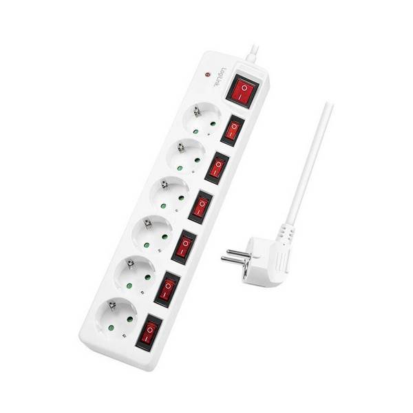 LogiLink Steckdosenleiste - Wechselstrom 250 V - 3680 Watt - Ausgangsanschlüsse: 6 (6 x Leistungs-CEE 7/3)