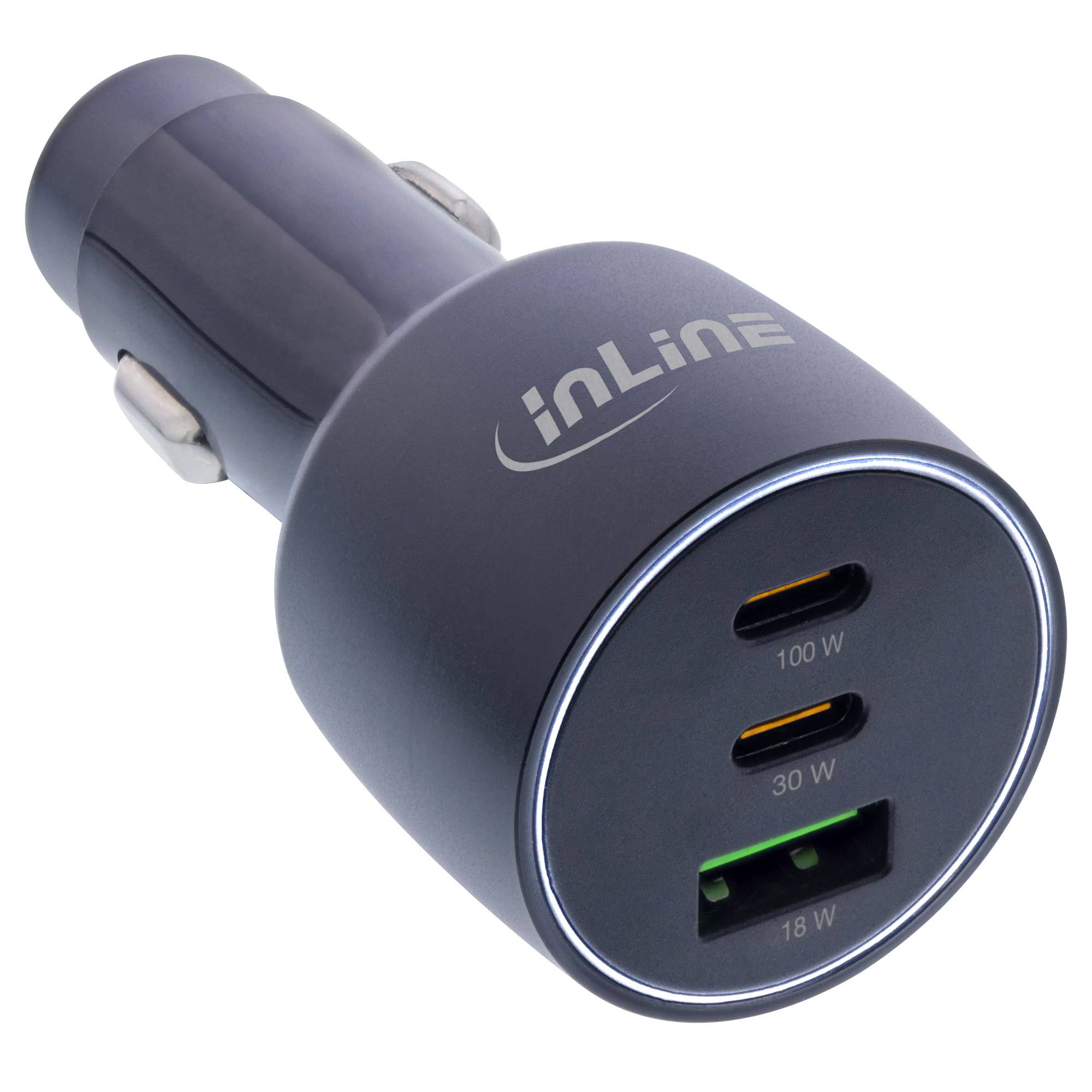 InLine® USB KFZ Stromadapter Power Delivery, 2x USB-C + QC 3.0 USB-A, schwarz-0