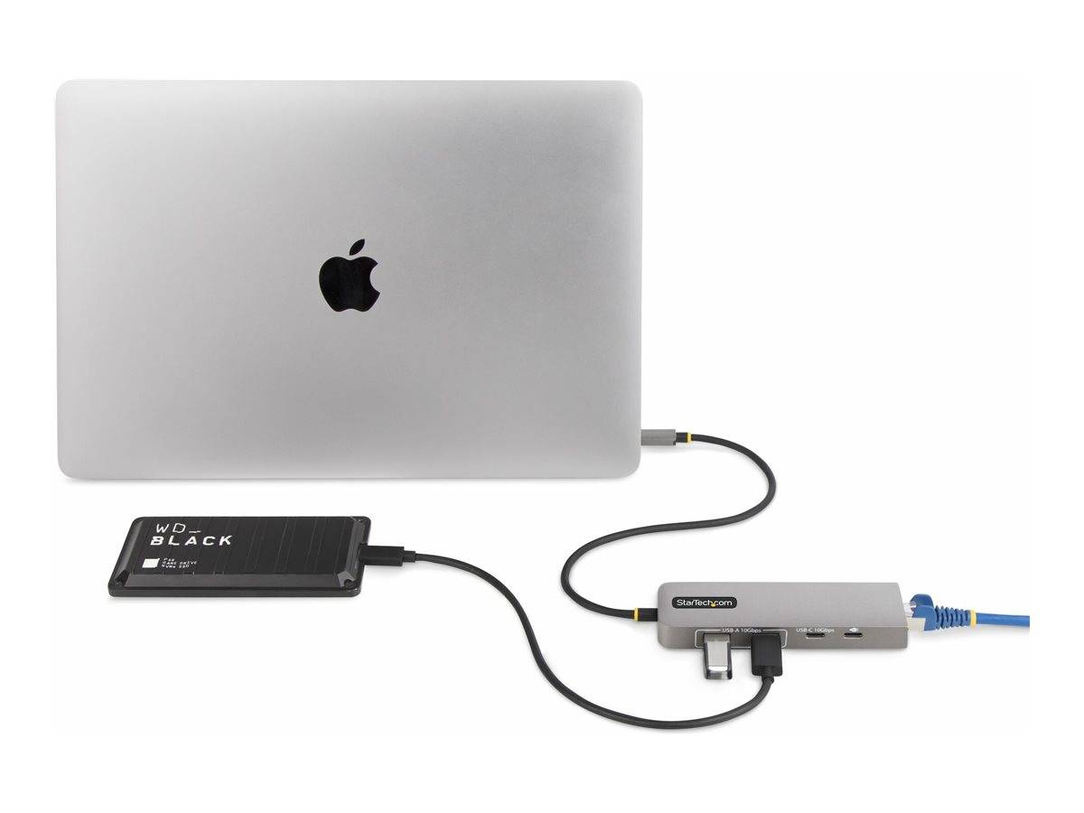 StarTech.com 3-Port USB-C Hub with 2.5 Gigabit Ethernet and 100W Power Delivery Passthrough Laptop Charging, USB-C to 2x-4