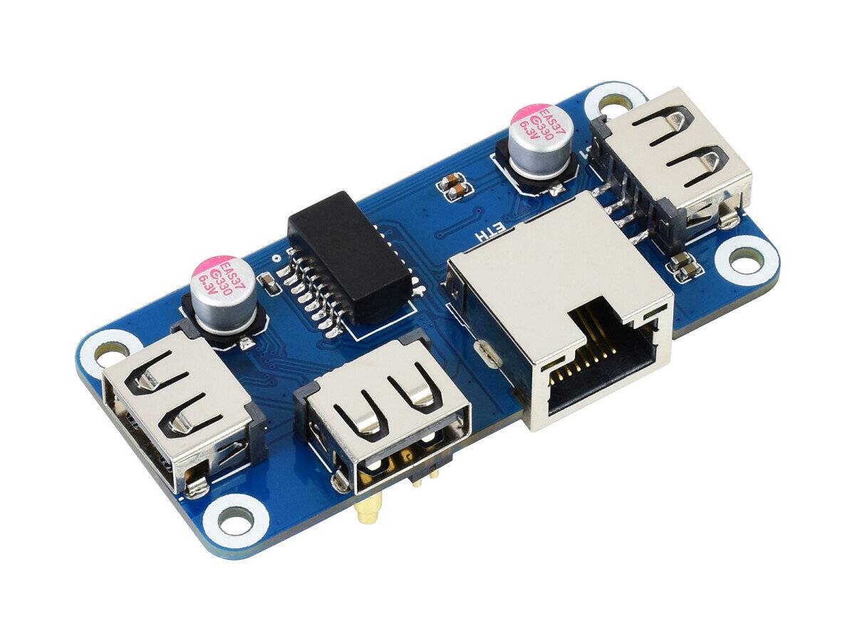 WaveShare Ethernet / USB HUB HAT (B) for Raspberry Pi Series, 1x RJ45, 3x USB 2.0-0
