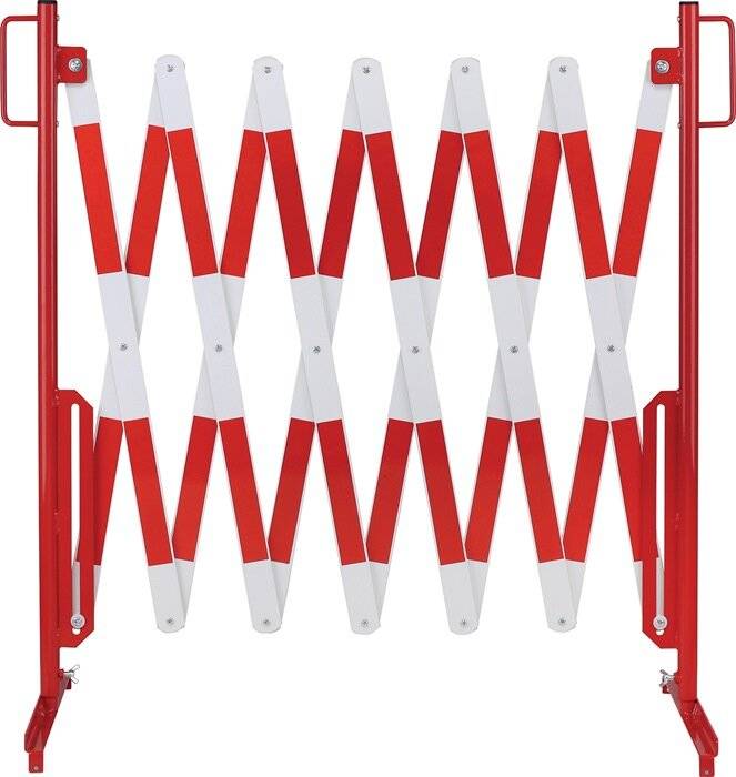 Scherengitter ausziehbar, mit Standfüßen, Stahl, Höhe 1 m, Länge 4 m, rot/weiß-4