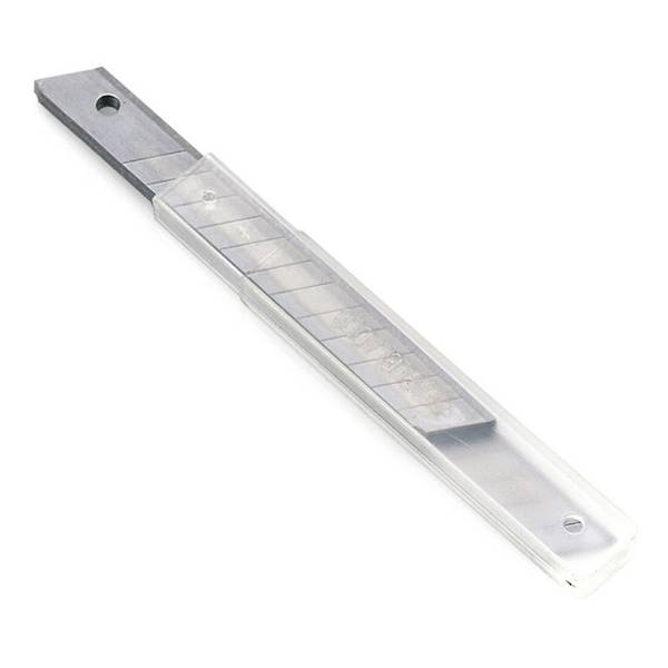 Abbrechklingen 9 mm Eisgehärtet für hohe Standzeit, unterverpackt mit 10 Stück im Köcher.
