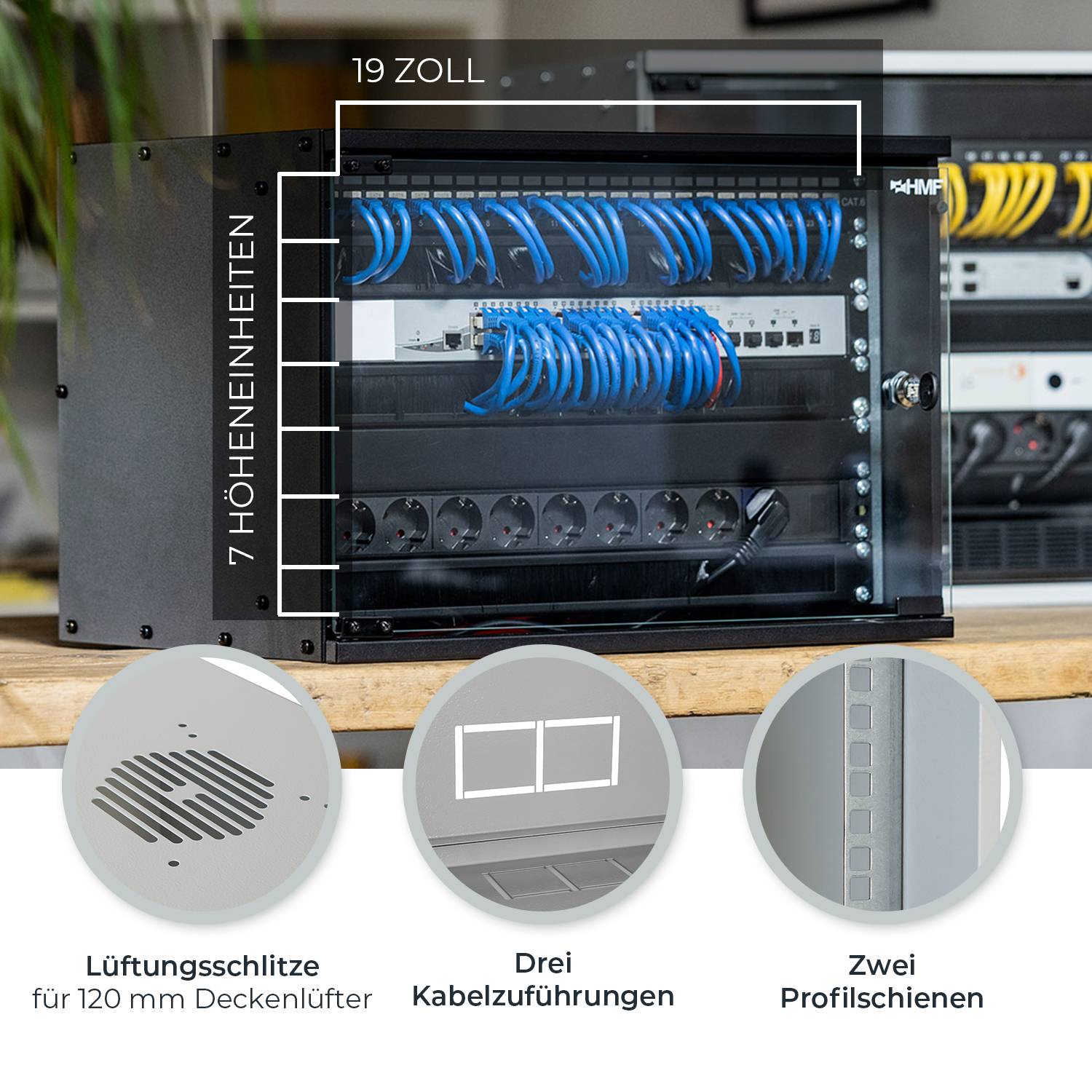 HMF 65707-07 Serverschrank 19 Zoll, 7 HE, 51 x 40 x 36 cm, Lichtgrau-2