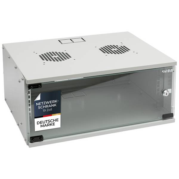 HMF 65704-07 Serverschrank 19 Zoll, 4 HE, 51 x 40 x 22,5 cm, Lichtgrau