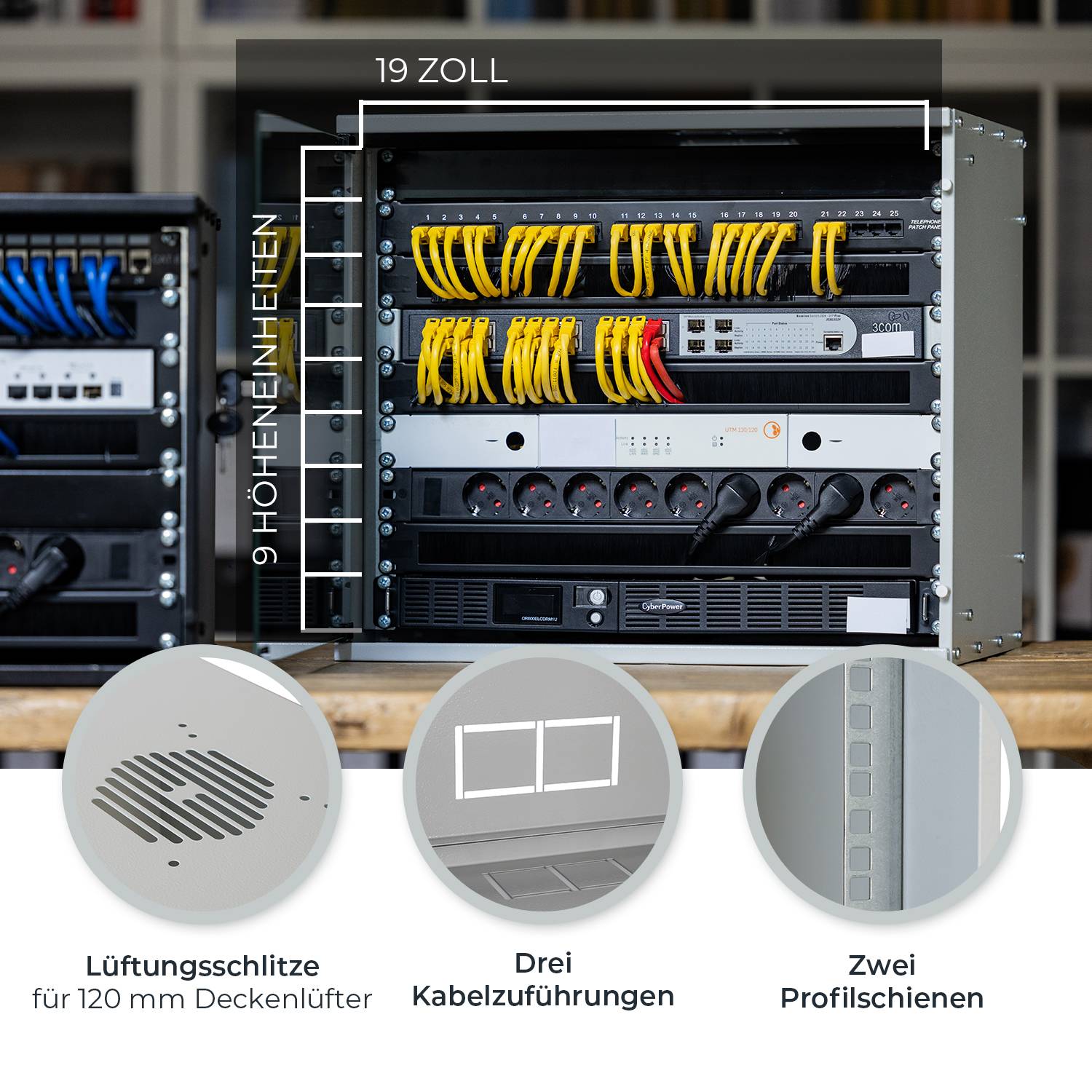 HMF 65709-07 Serverschrank 19 Zoll, 9 HE, 51 x 40 x 45 cm, Lichtgrau-2