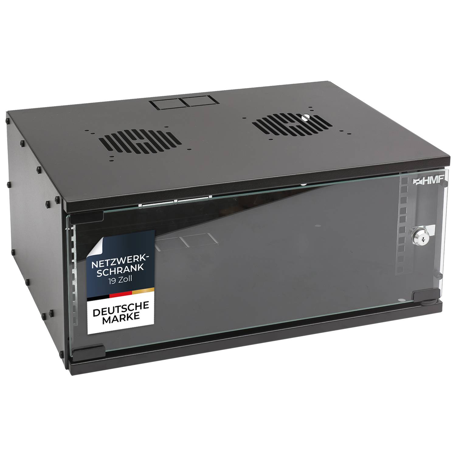 HMF 65704-02 Serverschrank 19 Zoll, 4 HE, 51 x 40 x 22,5 cm, Schwarz