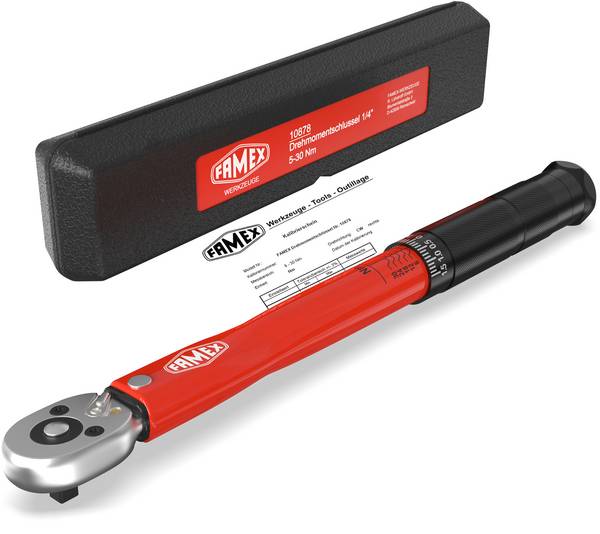 FAMEX 10878 Profi Drehmomentschlüssel 1/4 Zoll (6,3 mm), ±3%, 5-30 Nm - Rechts- und Linksmessung